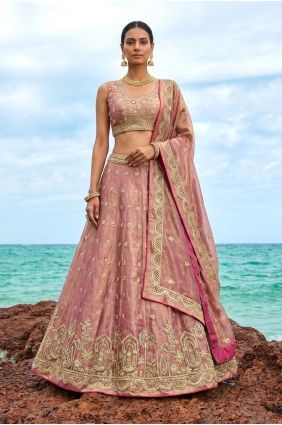 Rose gold Lehenga Choli in Tissue with Embroidered LC9161