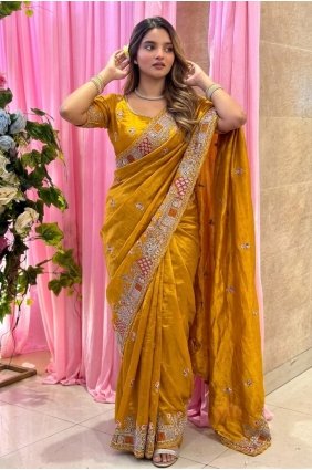 Mustard Saree with Embroidered Tissue SR30306