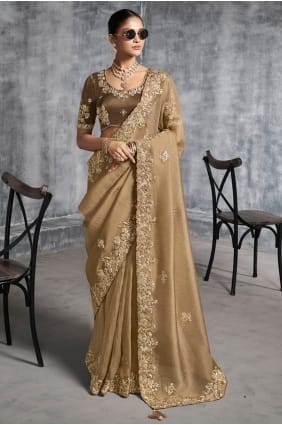 Beige Saree with Mirror Tissue SR29195