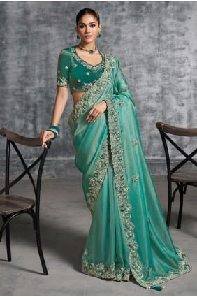 Sea green Mirror Tissue Saree SR29189