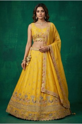 Yellow Lehenga Choli in Embroidered Tissue LC9190