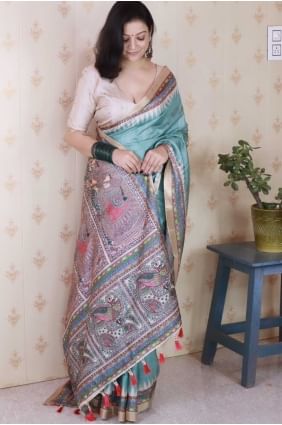 Green Saree with Zari weaving Tussar silk SR28710