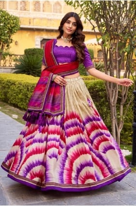 Lace Tussar silk Lehenga Choli in Multicolor with Dupatta LC8981