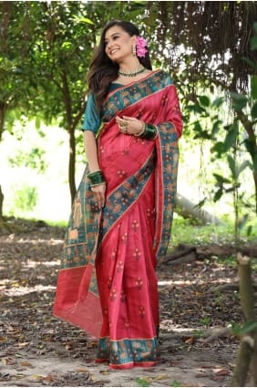 Ruby red Saree with Printed Tussar silk SR29298