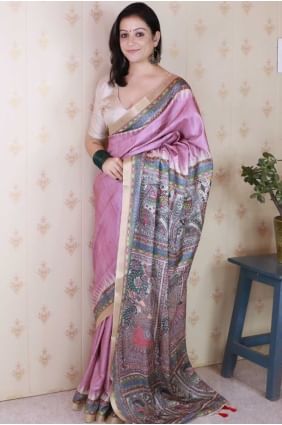 Tussar silk Zari weaving Purple Saree with SR28709