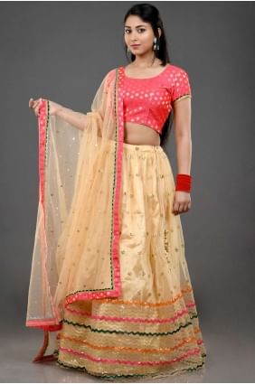 Yellowish orange Party Lehenga Choli with Lace Net UDLC006