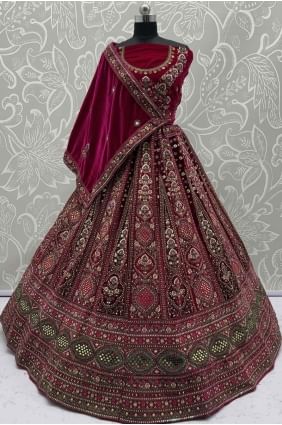 Pink Velvet Bridal Lehenga Choli with Rich Embroidery LC8661