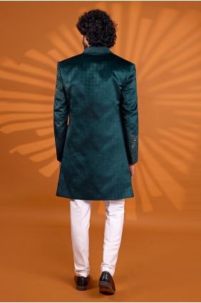 Green Indo Western Kurta in Velvet KURR296