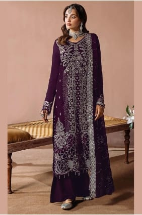 Zari Velvet Purple Eid Palazzo Suit with Dupatta PZ4290