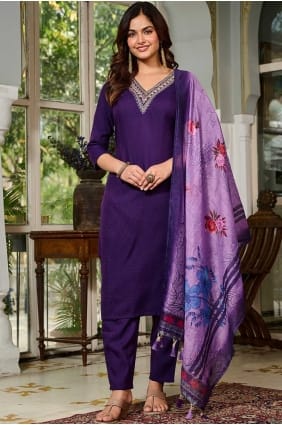 Viscose Violet Anarkali Suit in Embroidered SK155859