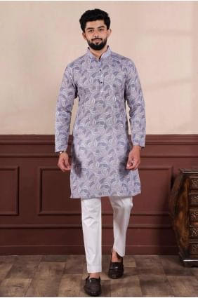 Violet Digital print Men Kurta in Linen KURR485