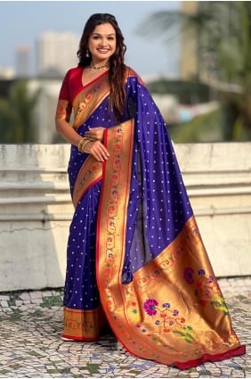 Weaving Silk Violet Saree with Blouse SR29476