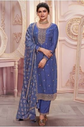Violet Embroidered Straight Pant Suit in Georgette SK155119