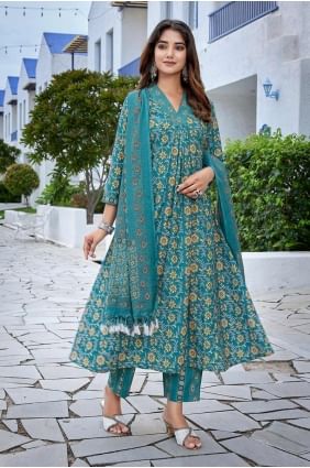 Viscose Digital print Teal blue  Straight Suit with Dupatta SK155412