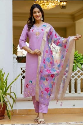Viscose Salwar Kameez with Embroidered in Lavender SK155879