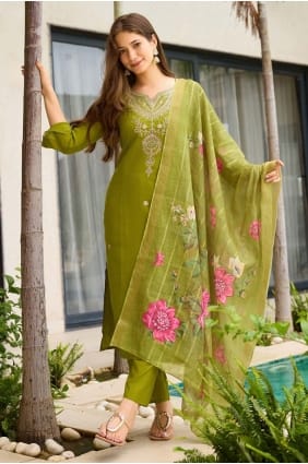 Viscose Salwar Kameez with Embroidered in Mahendi SK155875