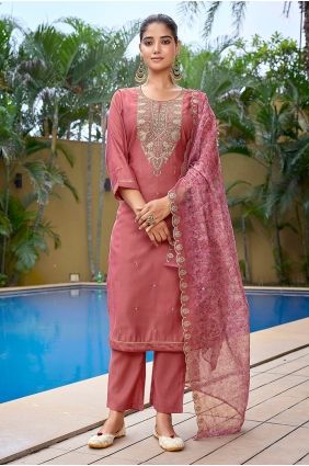Embroidered Viscose Mauve pink Salwar Kameez with Dupatta SK15784