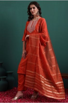 Viscose Salwar Kameez with Embroidered in Orange SK15734