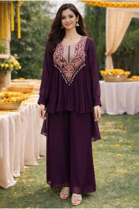 Viscose Wine Kurti in Hand KTI2675