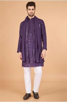 Viscose Men Kurta in Dusty purple  with Embroidered KURR448