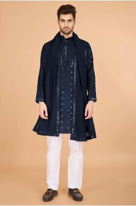 Viscose Men Kurta in Nevy blue  with Embroidered KURR446