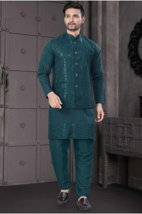 Viscose Men Kurta with Embroidered in Rama  KURR459