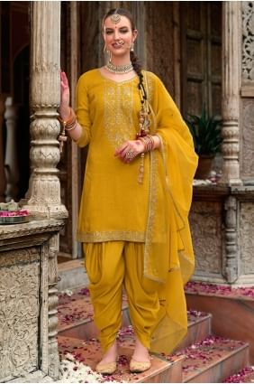 Embroidered Viscose Salwar Kameez in Mustard SK155791