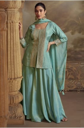 Printed Viscose Palazzo Suit in Sky blue with Dupatta PZ4237
