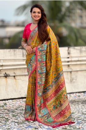 Viscose Saree with Printed in Mustard SR29386