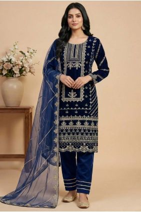 Salwar Kameez in Navy blue Viscose with Embroidered SK15649