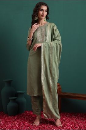 Embroidered Viscose Salwar Kameez in Green SK15735