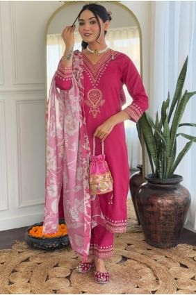 Viscose Salwar Kameez with Embroidered in Pink SK155364