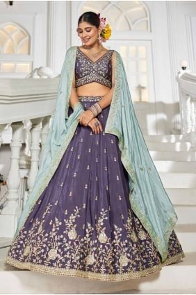 Voilet  Lehenga Choli in Embroidered Chiffon LC8506