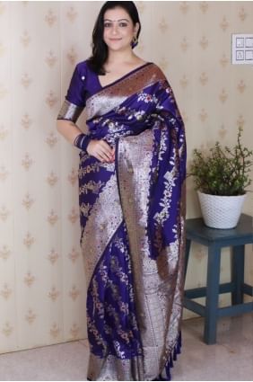 Blue Saree with Weaving Banarasi silk SR28983