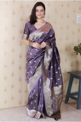 Weaving Banarasi silk Saree in Grey with Blouse SR28966