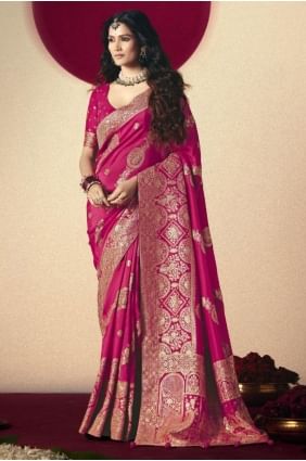 Bemberg Weaving Pink Party Wear Saree with Blouse SR28856