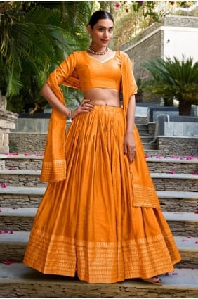 Orange Lehenga Choli in Weaving Chanderi LC8892