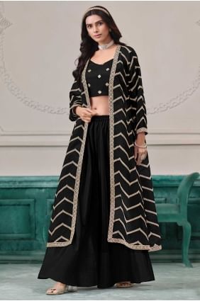Chiffon Indow Western Kurti with Weaving in Black SK155820