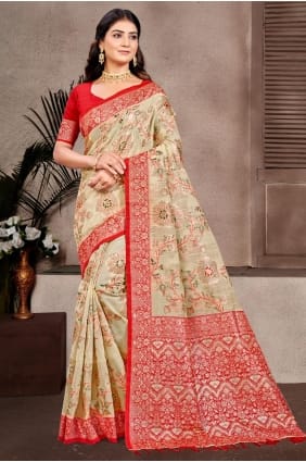 Saree in Beige Cotton with Weaving SR29405