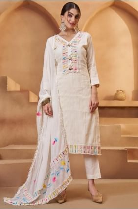 Off white Salwar Kameez in Weaving Cotton SK155738
