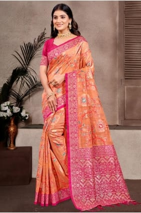 Peach Cotton Saree with Weaving SR29403