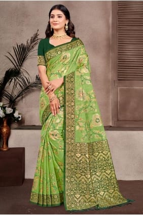 Weaving Saree in Pista Cotton SR29404