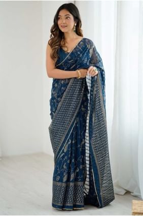 Georgette Saree in Blue with Weaving SR28846