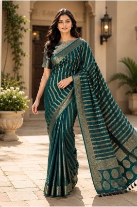 Teal blue Saree with Weaving Georgette SR30229