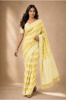 Georgette Saree with Weaving in Yellow SR30226