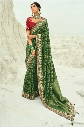 Green Weaving Georgette Wedding Saree SR28836