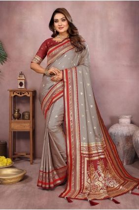 Grey Saree in Handloom silk with Weaving SR29750