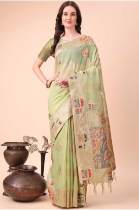 Weaving Linen Light green  Saree with Blouse SR28457