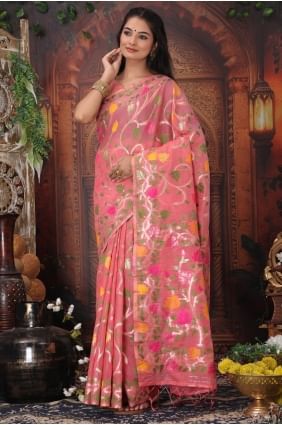 Weaving Linen Saree in Pink SR28988