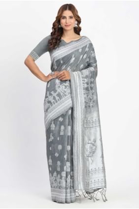 Grey Saree in Linen with Weaving SR28674